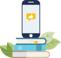 Phone sitting on top of a stack of books