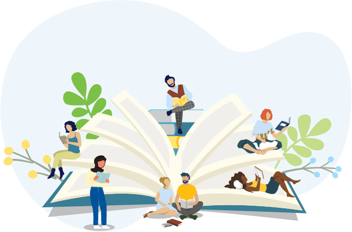group of people reading books